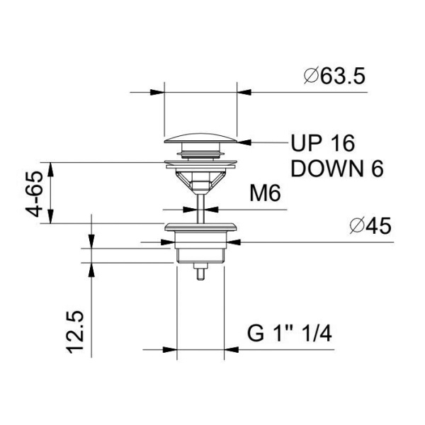 FANTINI Донный клапан для раковины, нажимной, с механизмом ''Push-Open'', цвет хром 