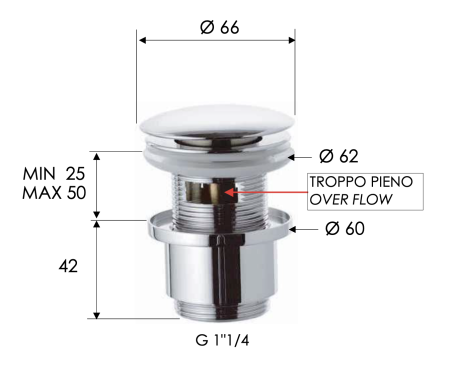 Донный клапан с переливом 1”1/4 Remer 905CC2114VO, латунь состаренная 