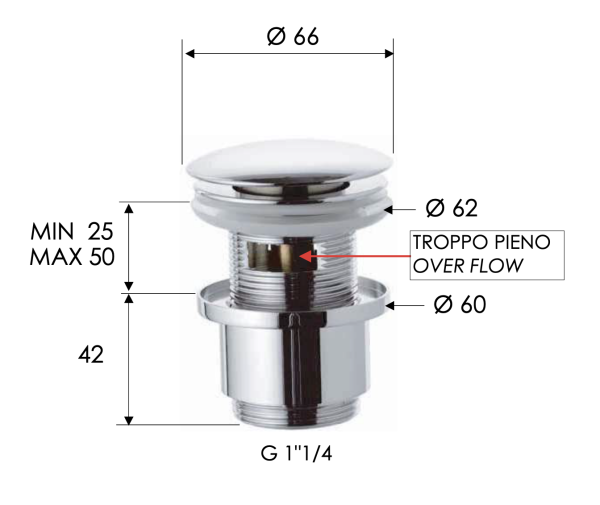 Донный клапан с переливом 1”1/4 Remer 905CC2114BO, белый матовый 