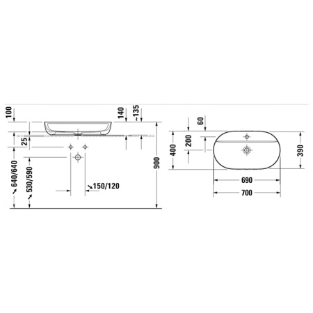 Duravit Luv Накладная раковина, 700 mm, цвет белый глянцевый (Спец.цена из наличия) 