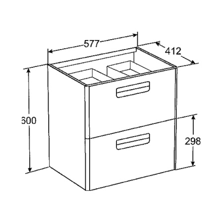 Roca THE GAP ORIGINAL Тумба подвесная 577x412x600 мм. для раковины 600 мм, с 2 ящиками, белый глянец (ZRU9302879) 