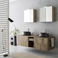 CERASA Velvet  Комплект мебели, с 2 накладными раковинами и 2-мя зеркальными шкафами, 175см, цвет: Tavolato Biscotto
