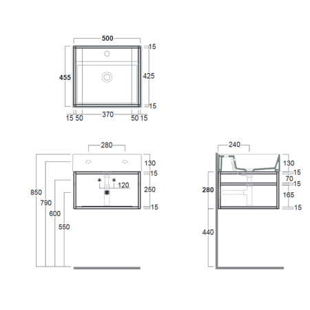 SIMAS AGILE Структура металлическая 51x46xh28 см, подвесная, для раковины AG51, с 1 полкой, цвет черный матовый 