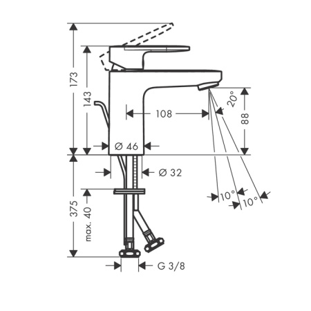 HG Vernis Blend Смеситель для раковины 100, с металлическим донным клапаном, излив 108мм, h88мм, цвет: хром 