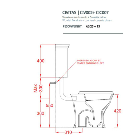 Artceram CIVITAS Средний бачок для напольного унитаза 44х39 см, цвет: серый 