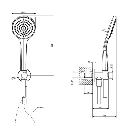 Gessi Emporio Emporio shower Душевой комплект, состоящий из вывода воды, держателя, шланга 1,50 м и лейки, цвет: Finox Brushed Nickel 