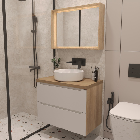 Тумба под раковину/столешницу/столешницу/столешницу Дион, Белый мат/Дуб 80 