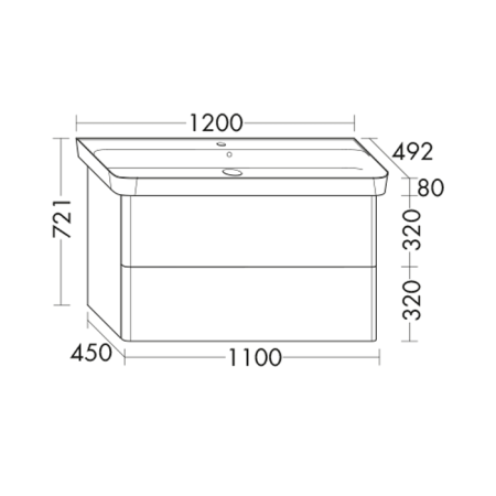 Burgbad Iveo База подвесная с керамическим умывальником с 1 отв под смес. 1200х492х721 мм.2 выдв ящика, сифон в компл. F2835 дуб меринос 