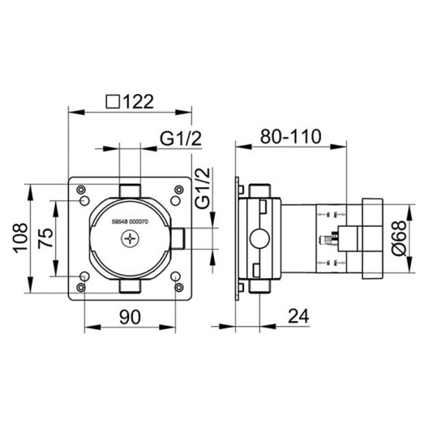 Keuco IXMO Монтажный блок для переключателявстроенный на 3 источника с соединением-выводом для шланга, G 1/2, Mонтажная глубина: 80, 110 мм 