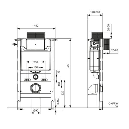 TECEspring profil Модуль для установки унитаза, высота 820 мм, c креплением к стене (без панели смыва) 