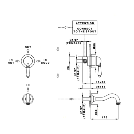 Nicolazzi Unico 4006, встраиваемая часть для душа, скрытый монтаж,  подключение 1/2"(новый арт C4006) 