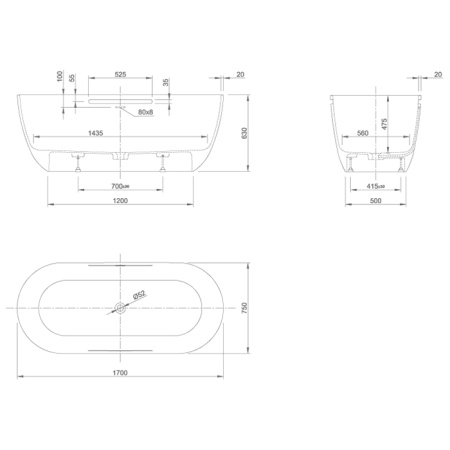 KNIEF Lotus Selected Ванна отдельност. Stone 170х75х63см, с щелев.перелив/Click-Clack, без ручек, цвет: бел.мат (СПЕЦЦЕНА на 2 ванны из прих) 