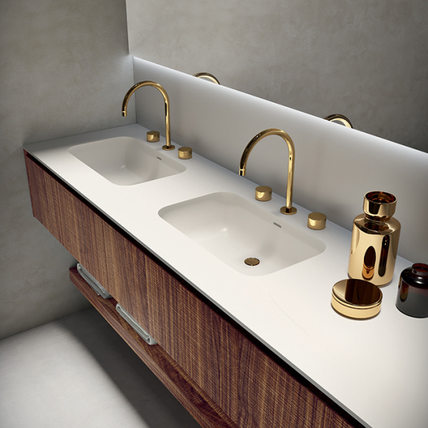 OASIS EDEN Тумба под раковину 712х525х300 мм., подвесная, 1 ящик, планка золото, боковина слева шпон Walnut Carved, отделка шпон Walnut Carved 