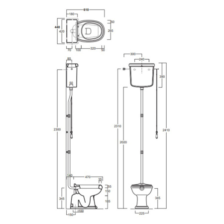 SIMAS Arcade/Londra/Lante Высокая труба с механизмом слива для бачка без подводки, цвет хром 