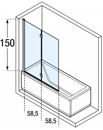NOVELLINI YOUNG Шторка на ванну 120*151,6см, правая DX, стекло прозрачное, профиль черный матовый 