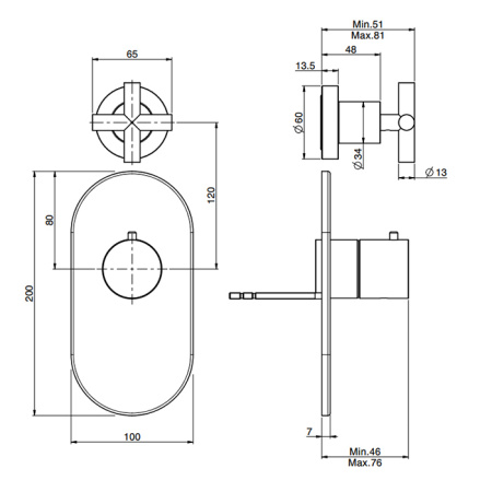 Fima Carlo Frattini Fimatherm Смеситель (Maxima) для душа встроенный, термостатический, 1 запорный вентиль, внешняя часть, цвет: чёрный матовый 