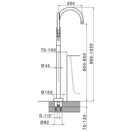CISAL SLIM Смеситель для ванны напольный, однорычажный, с ручным душем и шлангом 1500 мм., внешняя часть, цвет хром (см. аналог LN01420021) 