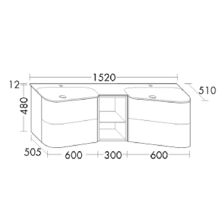 BurgBad Badu База подвесная с двойным  умыв. из минер литья 1520х510х492 мм, 4 ящика, 1полка, 2 отв под смеситель цвет F3692 лен серый глянцевый 