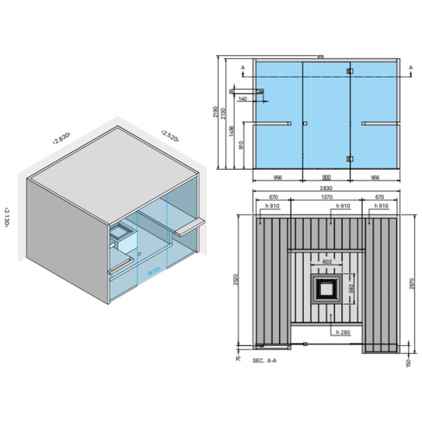 Effegibi Air 105 Corner Био-Сауна 247x182xh213см, DX, отделка: осина термообработанная 