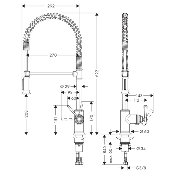 AX Montreux Кухонный смеситель, однорычажный, 210, Semi-Pro, Eco, нерж. сталь 