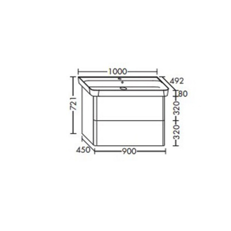 Burgbad Iveo База подвесная с керамическим умывальником с 1 отв под смес. 1000х492х721 мм.2 выдв ящика, сифон в компл.подсветка тумб F2833 белый глянц 