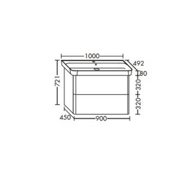 Burgbad Iveo База подвесная с керамическим умывальником с 1 отв под смес. 1000х492х721 мм.2 выдв ящика, сифон в компл.подсветка тумб F2833 белый глянц 