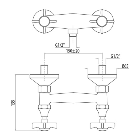 Gattoni London Смеситель для душа с выходом снизу 1/2, цвет золото 24К (Снято с пр-ва) 