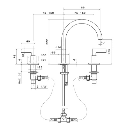 Newform Blink Chic Смеситель для ванны на 3 отверстия с подкл. на 1/2” t с коротким изливом, без донного клапана, цвет:  PVD brushed pale gold 