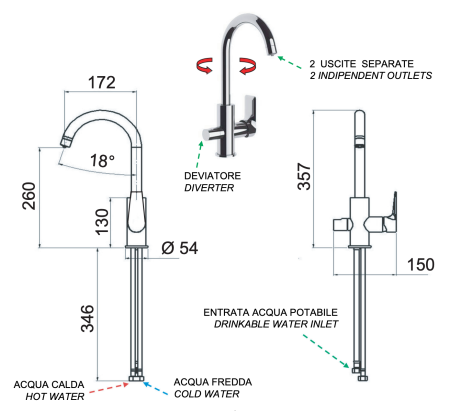 Смеситель для кухни c подключением к фильтру Remer Infinity I79DW 