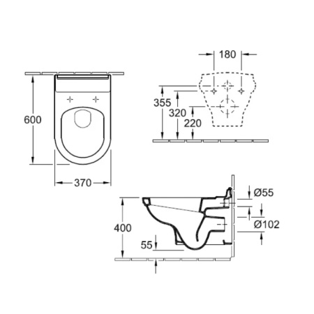 Villeroy&Boch Hommage Унитаз подвесной 370*600*345, покрытие CeramicPlus, цвет альпийский белый 