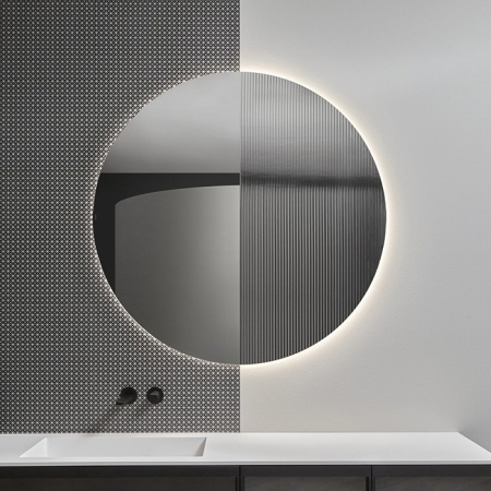 ANTONIO LUPI BEMADE Тумба под раковину 900х470х500 мм., 1 ящик, внутр подсветка, боковины Skin Cenere, рама черный матов, фронт стекло Argentato fumé 