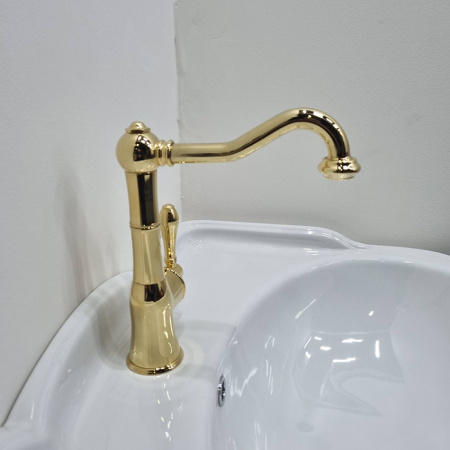 Gattoni Orta NEW Смеситель для раковины с высоким изливом, с донным клапаном, цвет золото 24кт 
