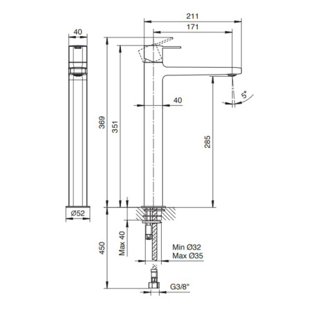 Fantini Lame Смеситель для раковины, 1 отв., без донного клапана, излив 170мм, цвет: хром 