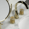 THG HIRONDELLES GOLD STAMPED Смеситель для раковины на 3 отверстия, с донным клапаном, цвет Soft gold 