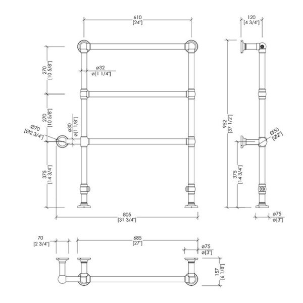 DEVON&DEVON BACCUS 4 Полотенцесушитель электрический 805х952x157 мм., подвод электричества слева, цвет светлое золото 