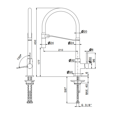 Newform Maki Смеситель для кухни на 1 отв, излив 210 мм, цвет: Brushed p. Gold/Matt black 