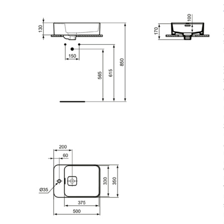 Ideal Standard Strada 2 Guest Раковина 500х350 мм, с переливом (реверсивная-только на столешницу!), с крепежом и керам крышкой, цвет: белый глянец 