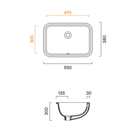 Catalano Italy Раковина 55*38см встраиваемая под столешницу с переливом, без отв. под смеситель, покрытие Cataglaze+, цвет белый глянцевый 