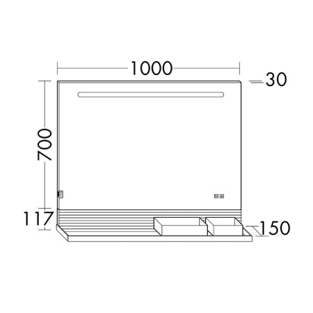 Burgbad  Зеркало FIUMO с полкой/с подсветкой 1000*700*150мм ,светод освещ,1 сенс выкл,обогрев,корпус аллюмин,2 ящика рейлинг черные, панель белая FOT2 