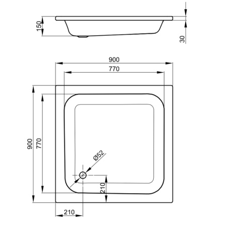 BETTE Душевой поддон квадратный 90х90хh15см, D52 мм, c покрытием антислип, цвет белый 