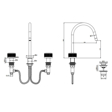 GATTONI MD Смеситель для раковины на 3 отверстия, ручки SAN GIULIO, с донным клапаном, цвет золото матовое шлифованное 