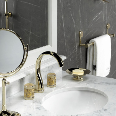 THG HIRONDELLES GOLD STAMPED Смеситель для раковины на 3 отверстия, с донным клапаном, цвет Soft gold 