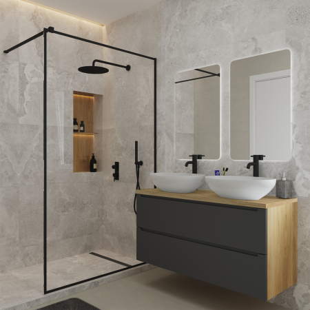 Тумба под раковину/столешницу/столешницу/столешницу/столешницу Дион, Графит мат/Дуб 120 