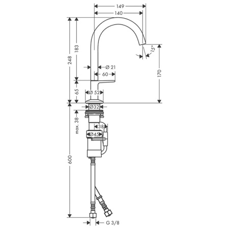 AX One Смеситель для раковины Select 170, со сливом push-open, матовый черный 