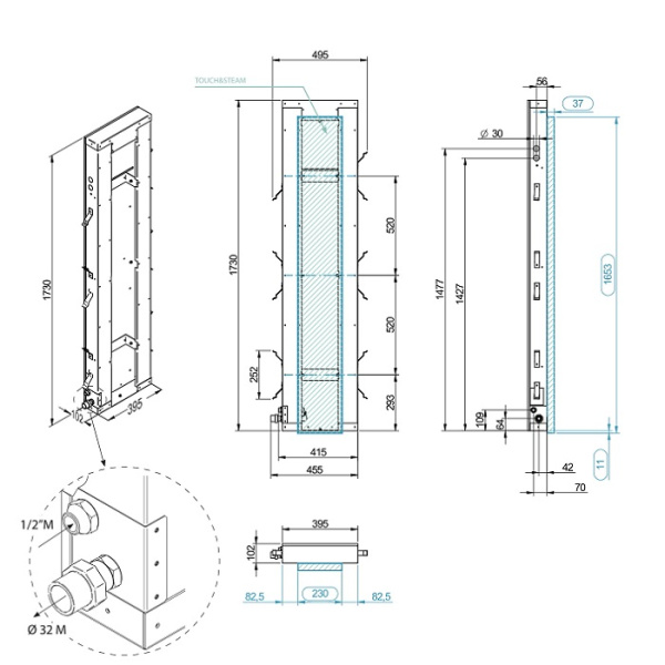 Effegibi Touch&Steam 45 Парогенератор 23х3,7хh167 см, 4,5 кВт 