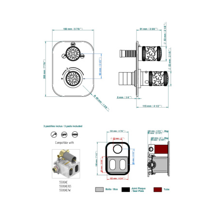 THG HIRONDELLES PLATINUM STAMPED Смеситель для душа встроенный, термостатический, с переключателем на 2 положения, внешняя часть, цвет Polished gold 