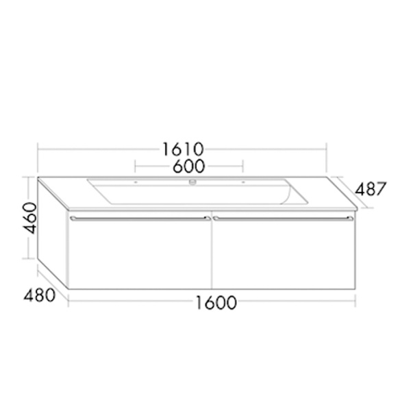 BurgBad Bel База подвесная с  умывальником из минер литья 1610х487х460 мм, 2 выдв ящика,ручки профиль,цвет кашемировый дубовый F2170 