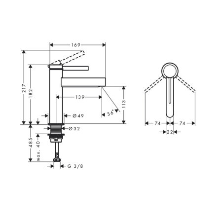 HG Finoris Смеситель для раковины, однорычажный, 110 со сливным клапаном Push-Open, матовый черный 