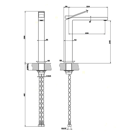 Gessi Rettangolo K Смеситель для раковины на 1 отверстие, излив 213мм, цвет: черный 