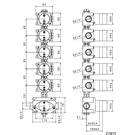 Newform Встраиваемая часть термостатического смесителя 3/4" на 5 источников 